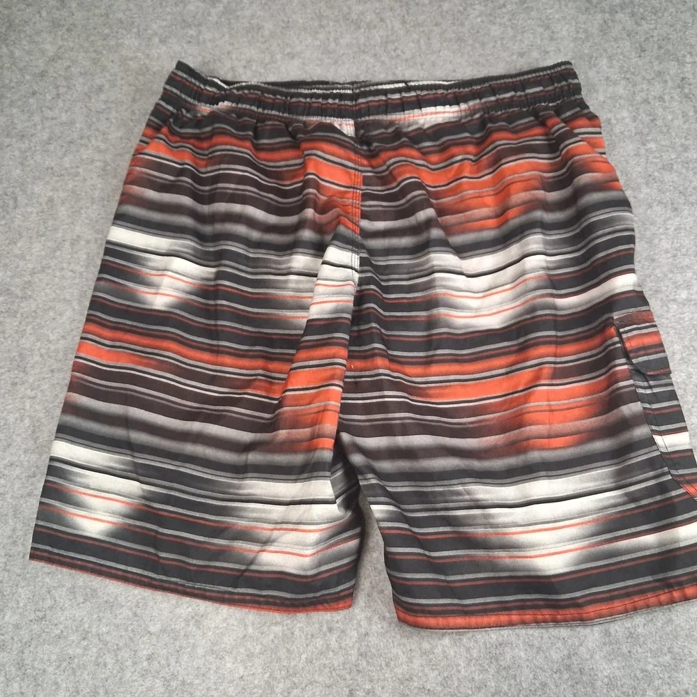 Joe Boxer Board Shorts Mens XL Orange Striped Mesh Lined Swim Trunk Cargo Pocket